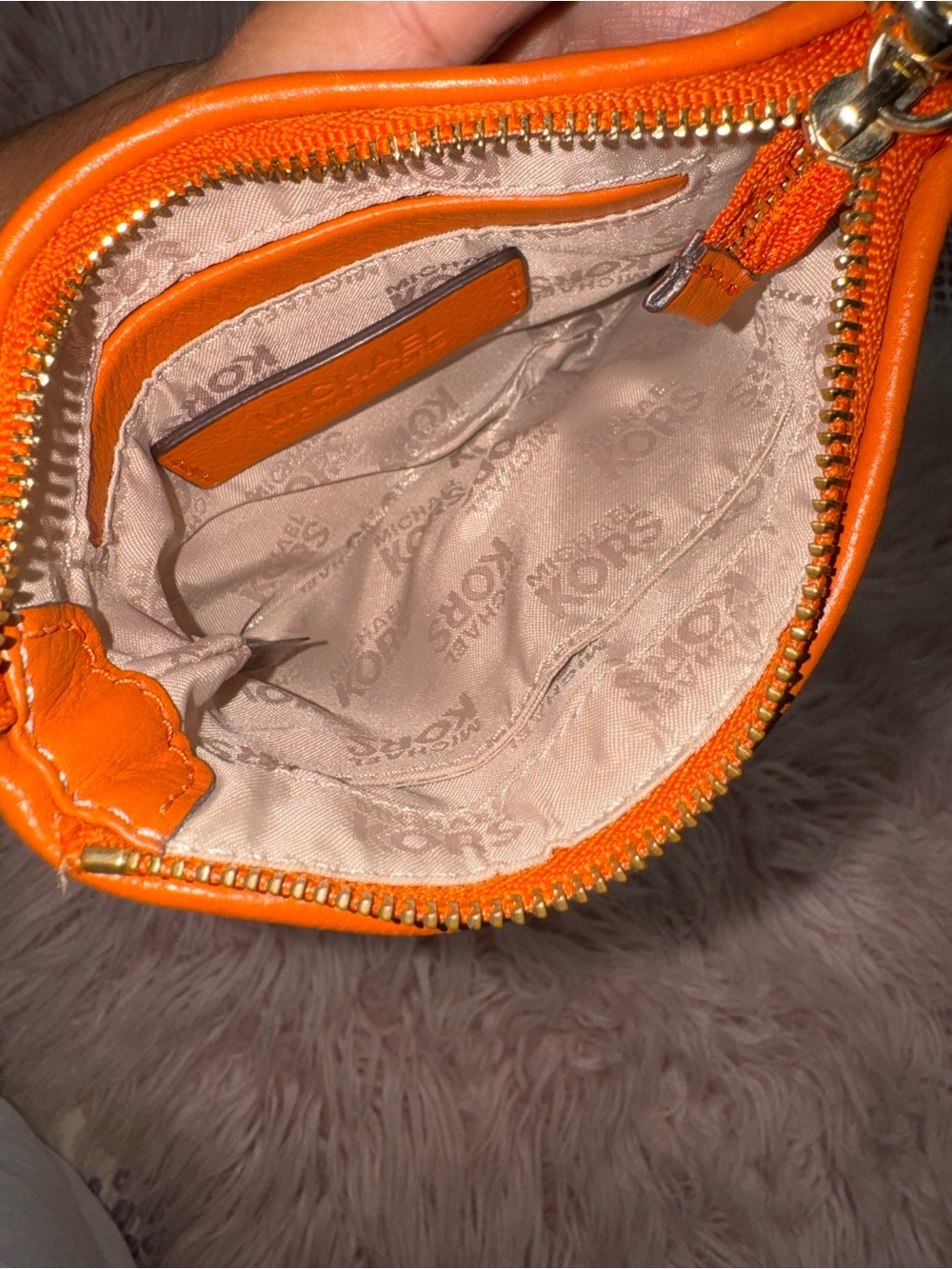 Michael Kors MK Wristlet Signature Logo Cavas Pattern with Orange Leather Trim. - Picture 5 of 7